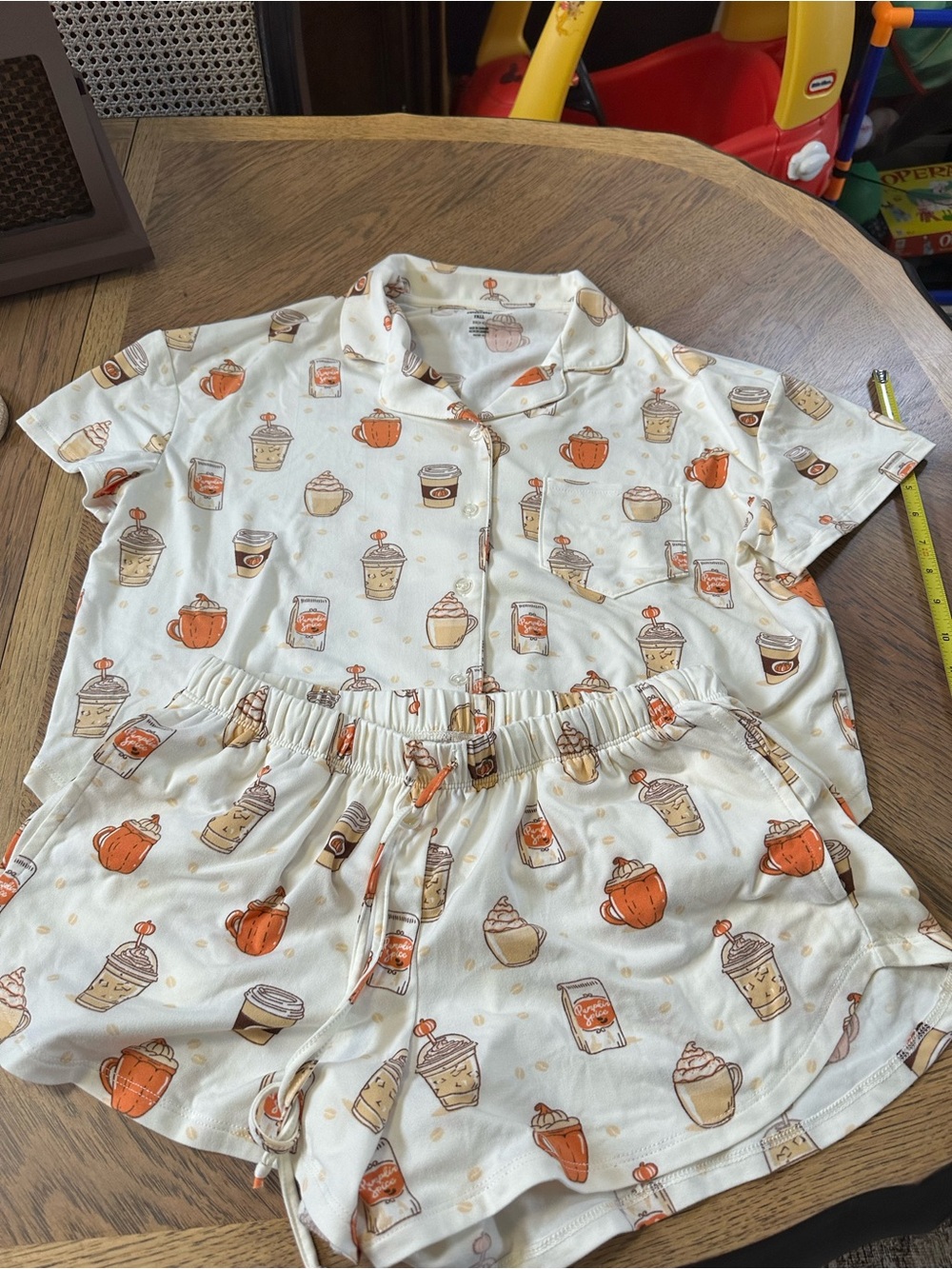 Women's Cream Pumpkin Spice Short PJ Set - Orange Accents